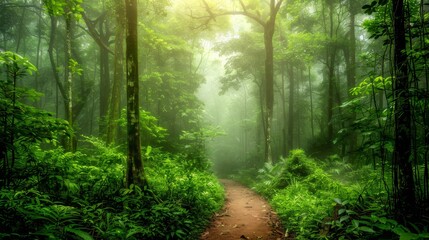 Obraz premium Enchanted jungle trail discover the mysteries of towering trees and twisted vines