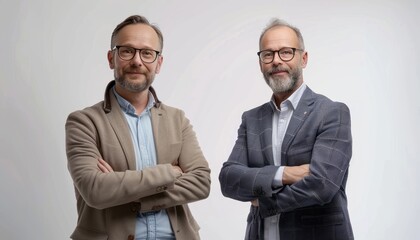 Two Men Standing With Arms Crossed Against White Background