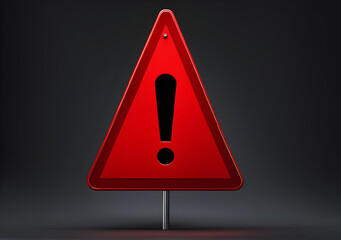 Realistic red caution warning sign for attention exclamation mark traffic sign by 3d render illustration. Generative AI
