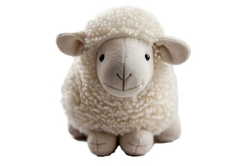 A detailed image of a sheep stuffed animal toy, isolated on a transparent background, with fluffy wool and a sweet expression