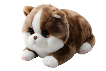 A detailed photo of a cat stuffed animal toy, isolated on a transparent background, showing its soft fur and cute facial features 