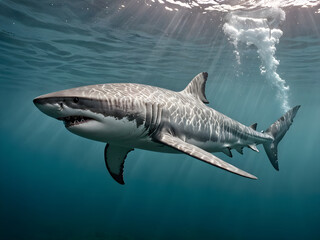 Naklejka premium Great White Shark Near the Surface Underwater