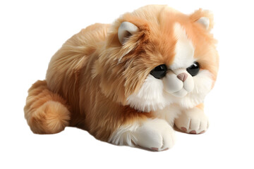 A detailed photo of a cat stuffed animal toy, isolated on a transparent background, showing its soft fur and cute facial features 