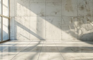 Sunlit Concrete Room With Large Window and Tile Floor