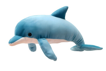 A detailed photo of a dolphin stuffed animal toy, isolated on a transparent background, showing its sleek design and friendly expression 