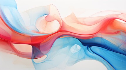 An abstract design featuring flowing lines and swirling shapes in shades of red and blue,