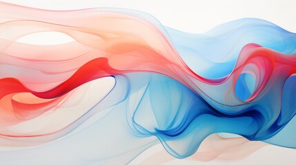 An abstract design featuring flowing lines and swirling shapes in shades of red and blue,