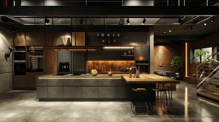 Sleek Industrial Kitchen with Exposed Brick and Metal Accents