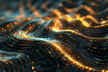 Quantum computing core, glowing with energy, abstract algorithmic patterns