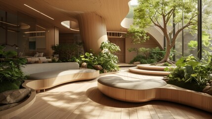 Fototapeta premium Modern Home with Biophilic Design and Organic Shapes