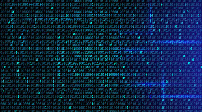 Binary number code blue background for coding, digital technology, big data, information, and security.