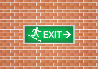 Fototapeta premium Emergency Fire Exit Sign on Wall. Exit Sign. Fire Exit Sign. Vector Illustration. 