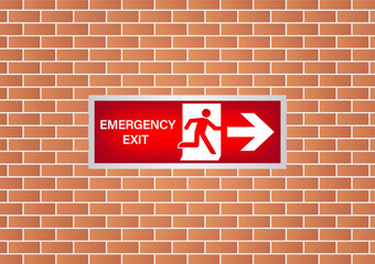 Emergency Fire Exit Sign on Wall. Exit Sign. Fire Exit Sign. Vector Illustration. 