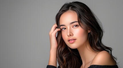 Fototapeta premium Close-up portrait of a stylish woman with long flowing hair.