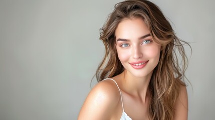 Confident young woman with a friendly smile, wearing casual attire.