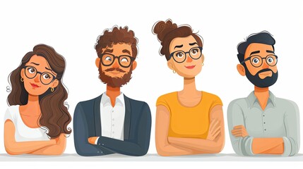 Set of puzzled and surprised office people. Problem solving and discussion. Vector flat illustration