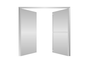 Emergency Fire Exit Door. Exit Door. Fire Exit Sign Over the Door. Vector Illustration Isolated on White Background.