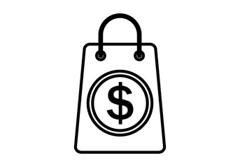 Icono negro de bolsa con moneda de d&oacute;lar