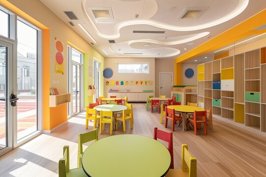 Exploring the colorful interior in Kindergarten Class