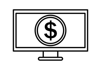 Icono negro de pantalla con moneda de dólar