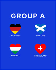 Group A Flag Heart European Nations 2024 Teams Countries European Germany Football Symbol Logo Design Vector Illustration