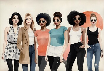 Obraz premium Empowering Fashion: A Diverse Group of Stylish Women