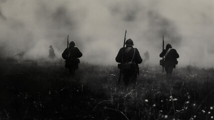 French soldiers marching through no man's land during world war i