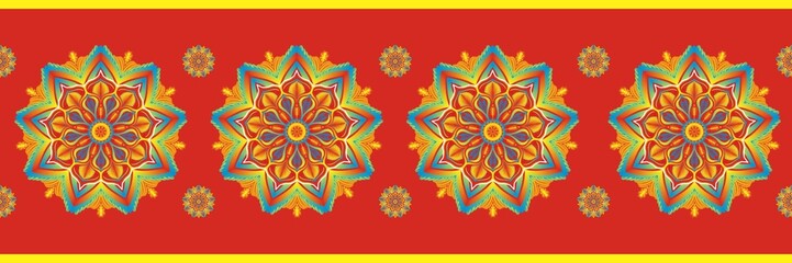 Colorful mandala floral border pattern. Illustration mandala floral seamless pattern. Colorful mandala medallion pattern use for textile border, runner rug, floor rug, tablecloth, table runner, etc.