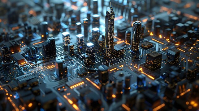 A city represented in the form of a microcircuit