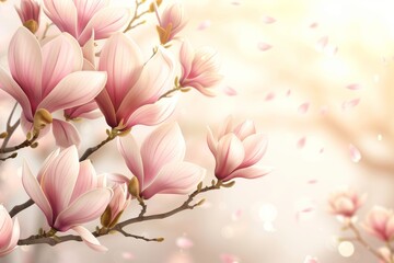 Obraz premium Serene pink magnolia blossoms against soft glowing backdrop