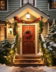Fototapeta premium Christmas decorated and illuminated house exterior