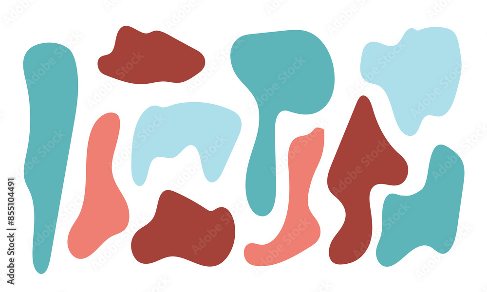 Fototapete liquid, organic blobs, y2k style squiggles, groovy doodle wavy stripes inscribed in a rectangle long