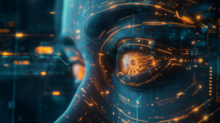 Imagine about the highest technology of humanity and a half of human with robot. Highest techology concepts in next 50 years. Generative AI Illustrations.