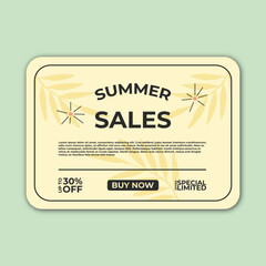 Yellow Summer sales banner vector template. Simple and minimalistic special summer offer poster for advertisement