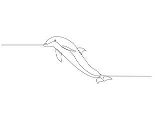 Continuous one line drawing of dolphin fish. One line drawing illustration of bottlenose dolphin. Marine animal, World dolphin day concept single line. Editable outline.