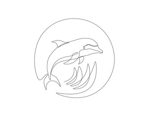 Continuous one line drawing of dolphin fish. One line drawing illustration of bottlenose dolphin. Marine animal, World dolphin day concept single line. Editable outline.