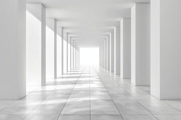 Obraz premium Modern minimalist white corridor with bright light at the end