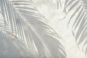 White wall with tropical palm leaf shadow. Beautiful abstract background concept banner for summer vacation	
