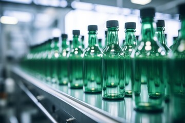Medicine glass bottles on production line