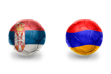 Obraz premium football balls with national flags of armenia and serbia ,soccer teams. on the white background.