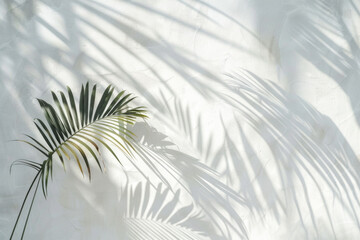 Obraz premium White wall with tropical palm leaf shadow. Beautiful abstract background concept banner for summer vacation 
