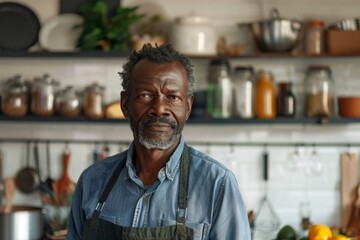 Portrait of a middle aged black man in zero waste kitchen
