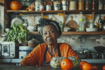 Portrait of a middle aged African American woman in zero waste kitchen