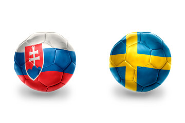 Obraz premium football balls with national flags of sweden and slovakia ,soccer teams. on the white background.