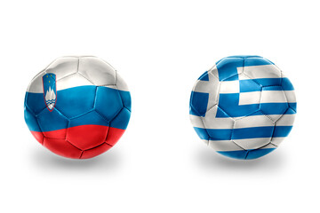 football balls with national flags of greece and slovenia ,soccer teams. on the white background.