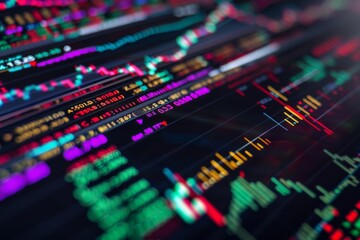 Stock market data analysis on digital screen