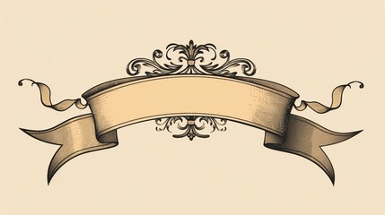 Vector illustration of a ribbon banner with ornate details and a classic look, ideal for vintagethemed artwork and posters