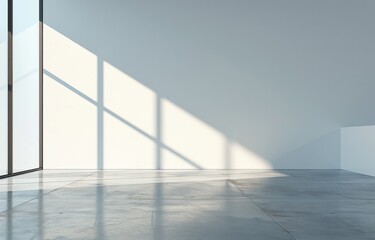 Obraz premium Sunlit Concrete Room With Large Window and Tile Floor