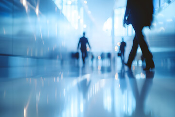 Commuters Walking in a Busy Modern Glass Building Terminal