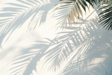 White wall with tropical palm leaf shadow. Beautiful abstract background concept banner for summer vacation	
